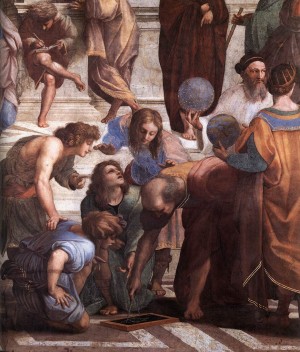 The School of Athens - Detail with Euclid and students, a geomtetry lesson